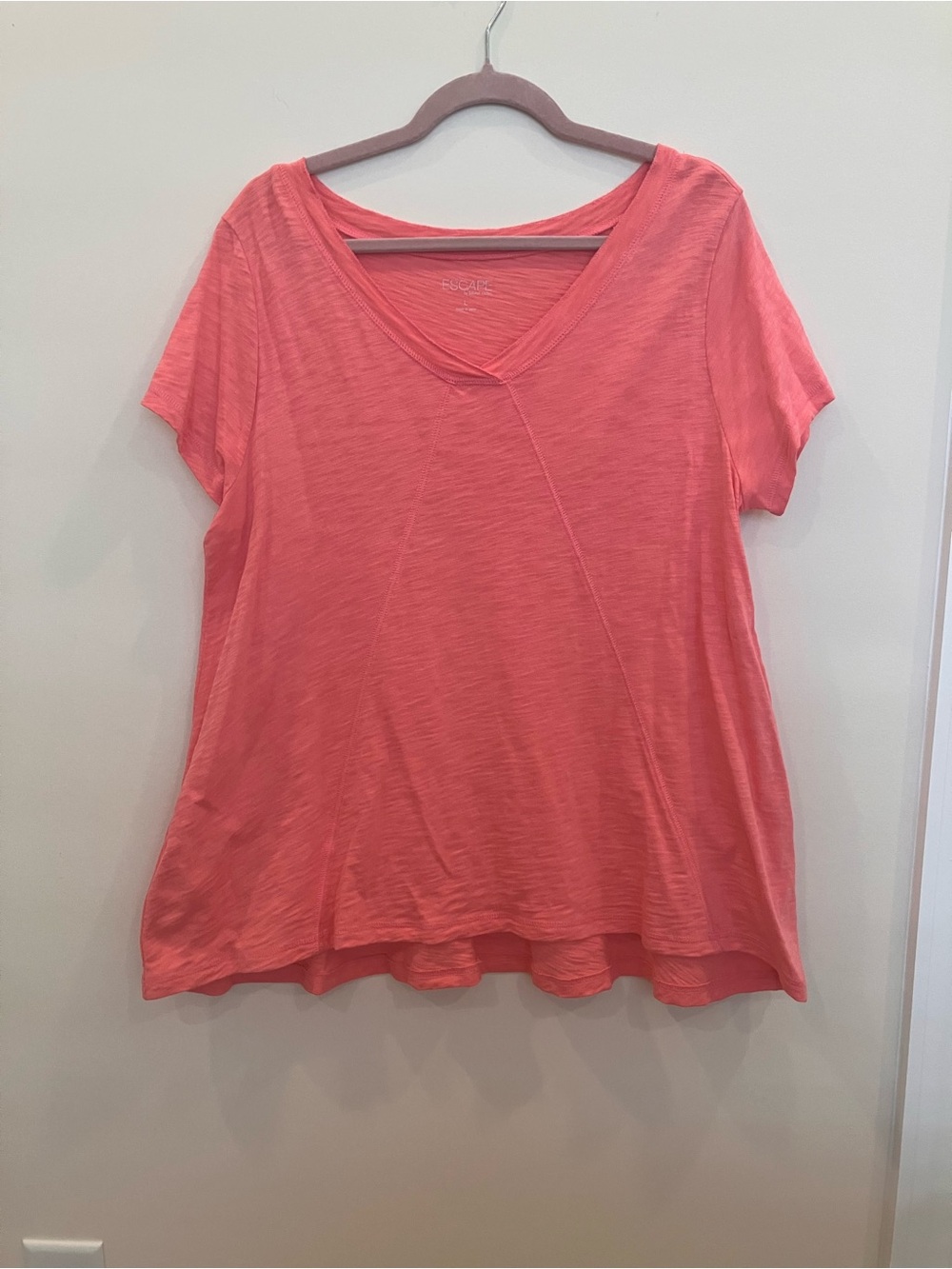 Escape T-Shirt V-Neck Top in Coral Pink